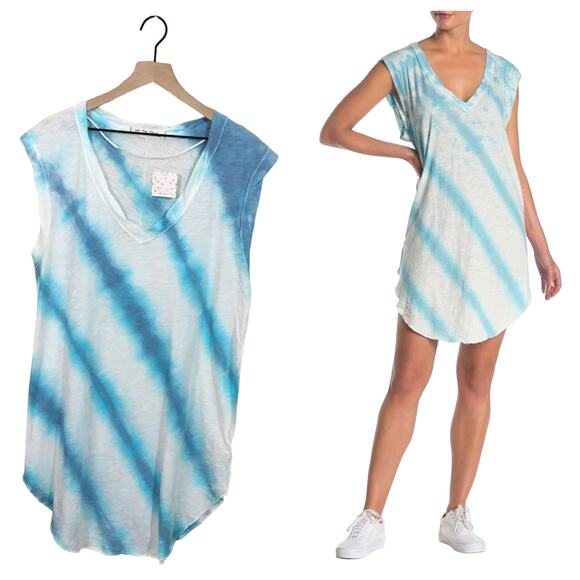 NWT Free People We the Free Breezy Point Longline Tee - Blue - Small - Picture 1 of 11